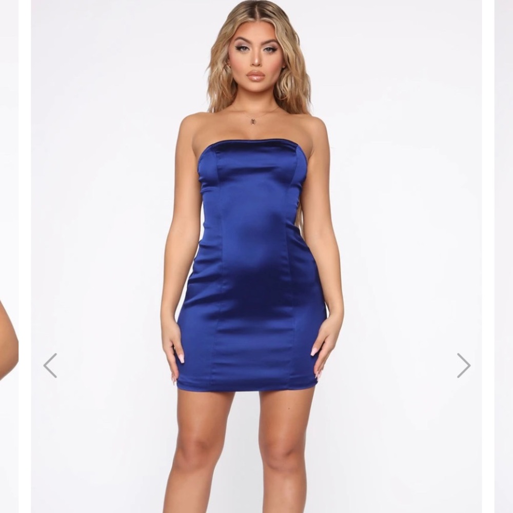 Fashion Nova Royal Blue Strapless Satin Dress
